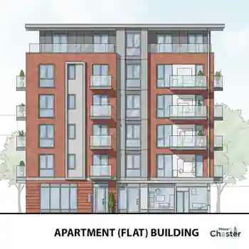 Modern apartment building in Chester city centre with contemporary architecture