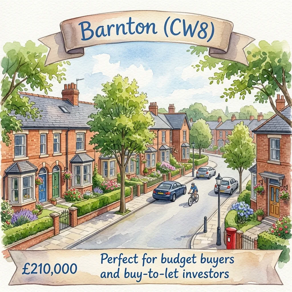 Watercolour illustration of Barnton, Northwich (CW8)