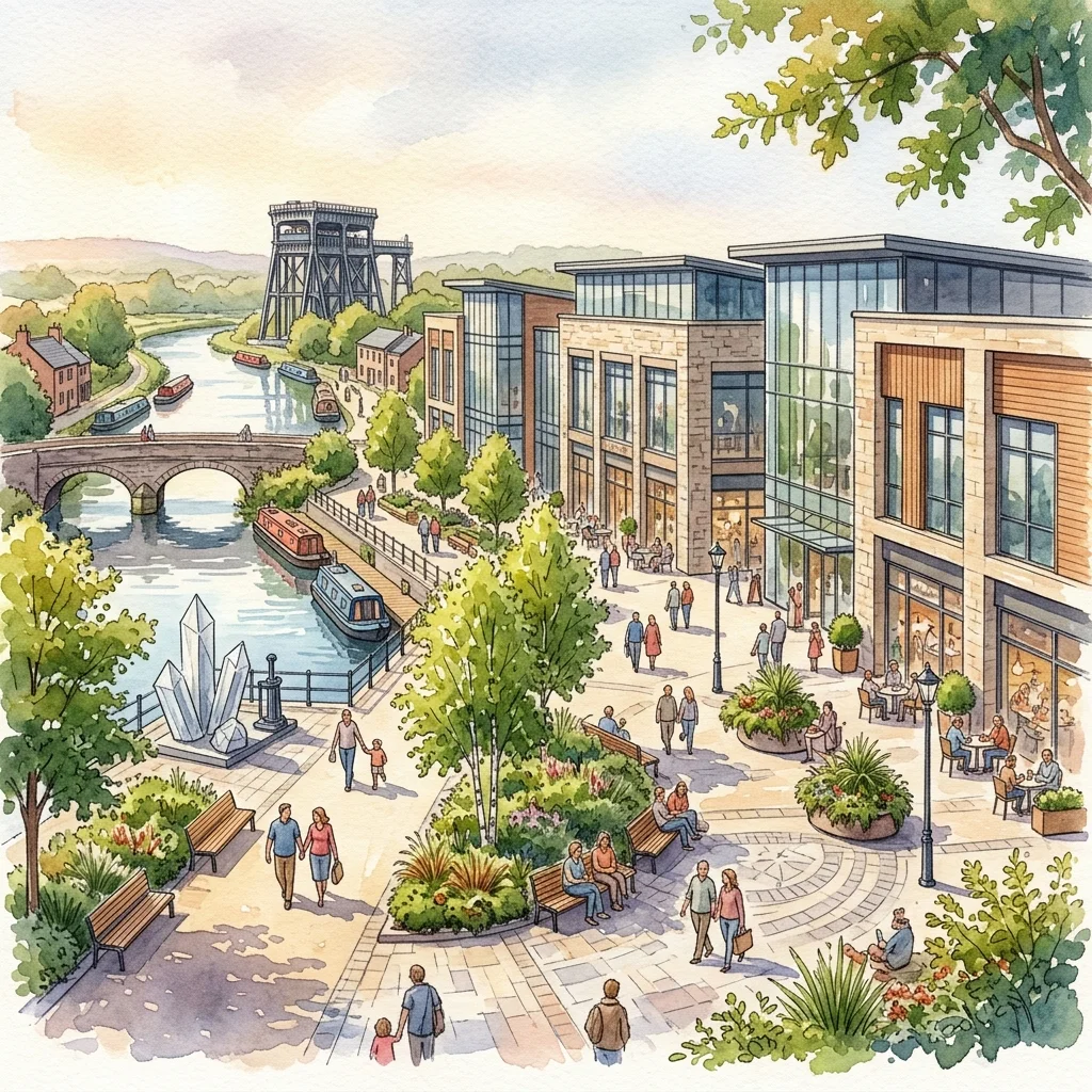 Illustration of the Barons Quay riverside development beside the River Weaver in Northwich, Cheshire
