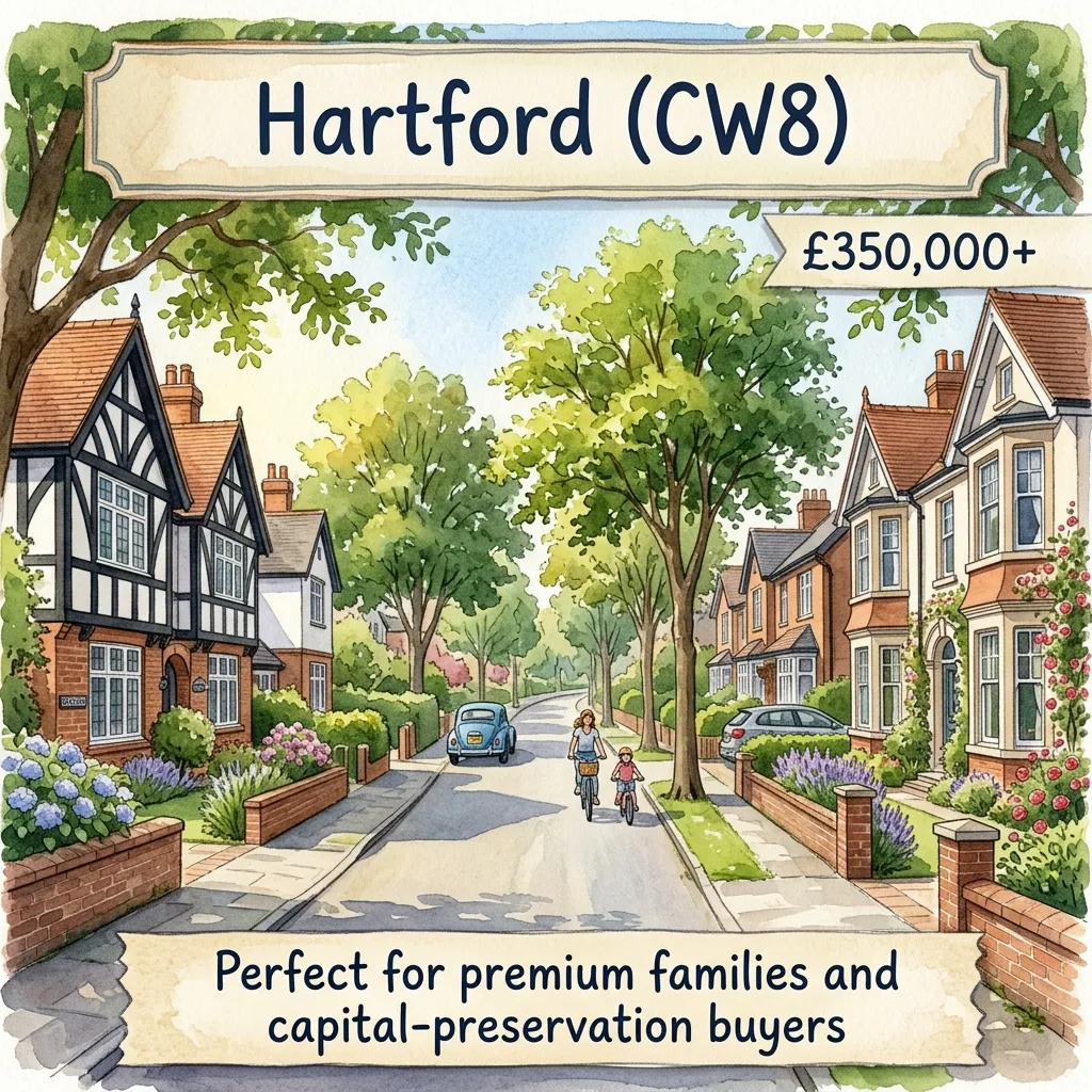 Watercolour illustration of Hartford, Northwich (CW8)