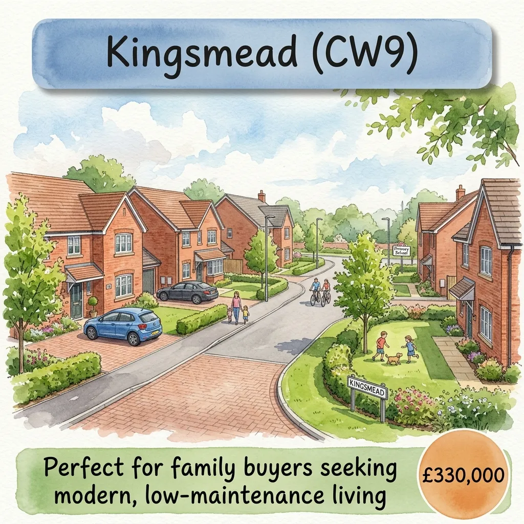 Watercolour illustration of Kingsmead, Northwich (CW9)