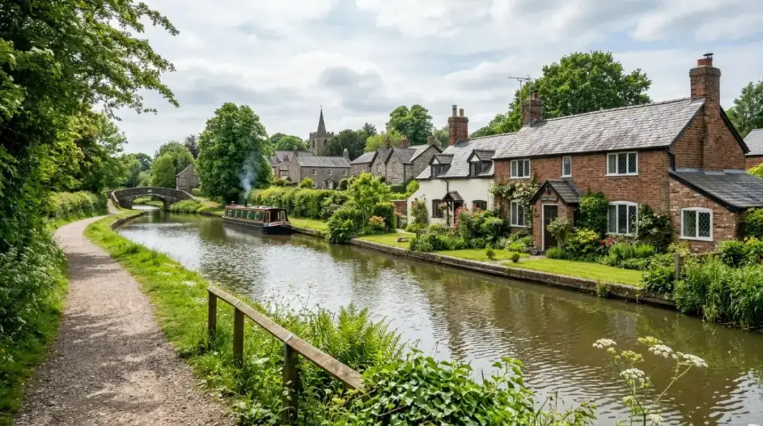 Waverton village near Chester with Shropshire Union canal towpath